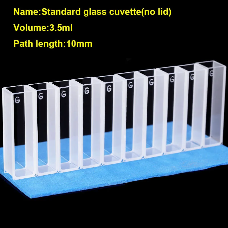 10pcs standard glass cuvette (no lid) and leve bottom with 10mm path length