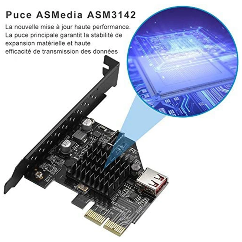 USB3.1 Gen2 Internal 20-Pin Front Panel Connector Expansion Card 10 Gbit/S USB 2.0 PCI Express 3.0 X2 Adapter