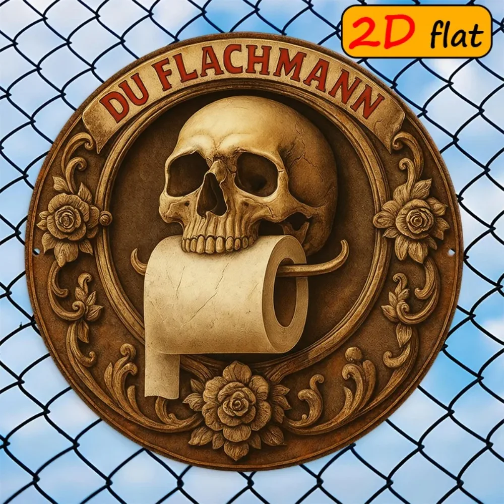 Aluminum Panel Wall Art Skull Toilet Paper 20x20 cm Metal Sign for Bar Studio Home Decor