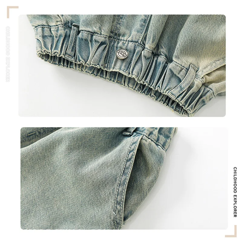 Child Street Destroyed Denim Shorts with Hole for Girl Straight Cut Capris Jeans Pants Kids Casual Mid-Calf Ripped Summer Shorts