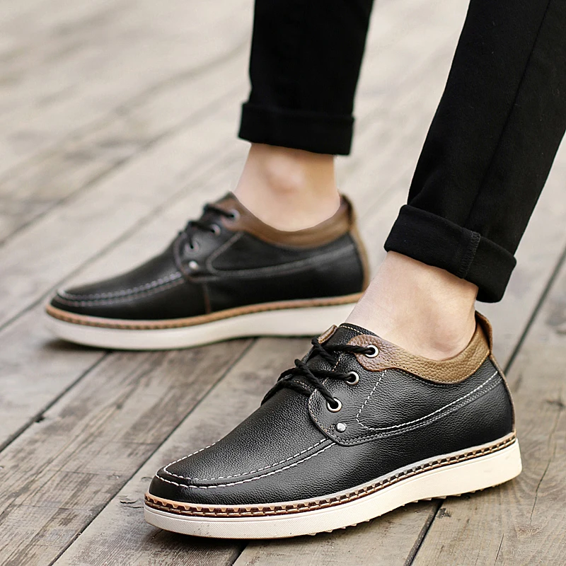 2024 Newly Men's Cowhide Leather Shoes Size 36-43 6CM Invisible Increasing Britis Leather Office Shoes Man Height Leather Shoes