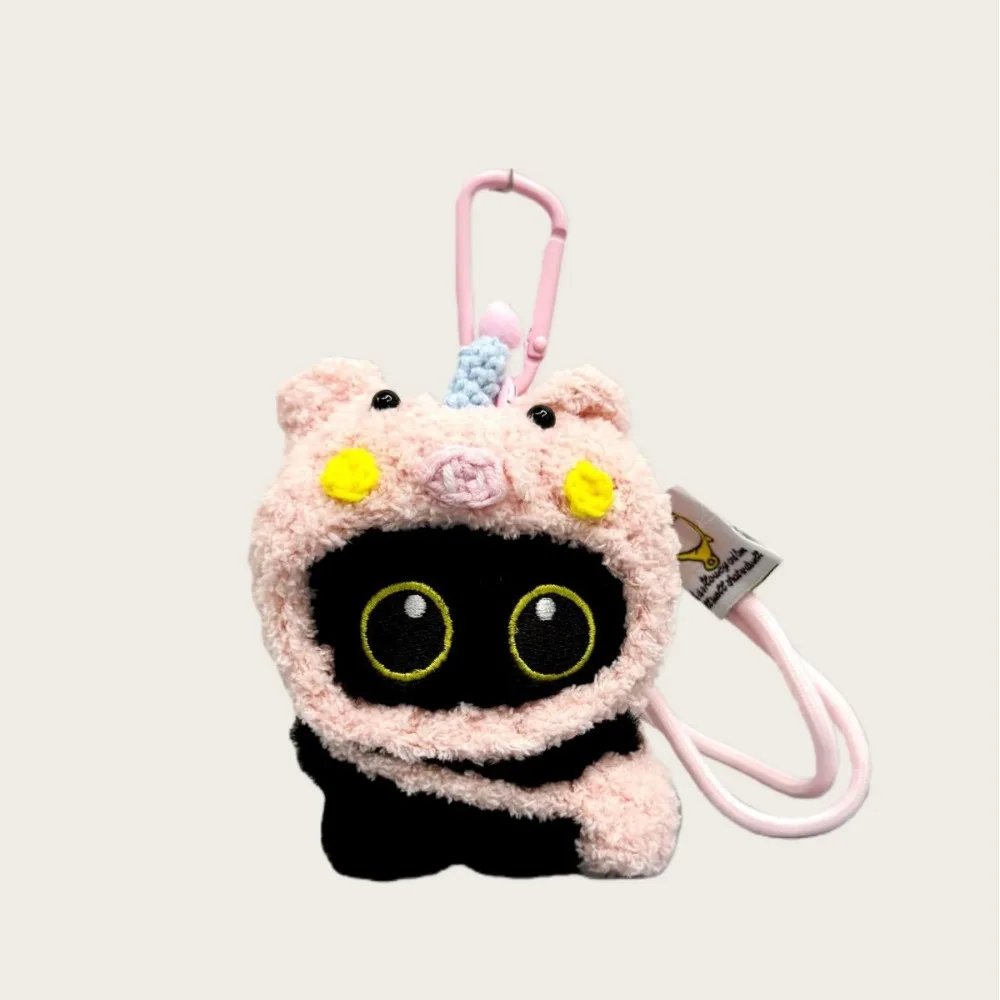 Plush Made Black Cat Keychain Soft Stuffed Comfortable To Touch Cartoon Bag Charm Lightweight Sturdy Hanging Clasp