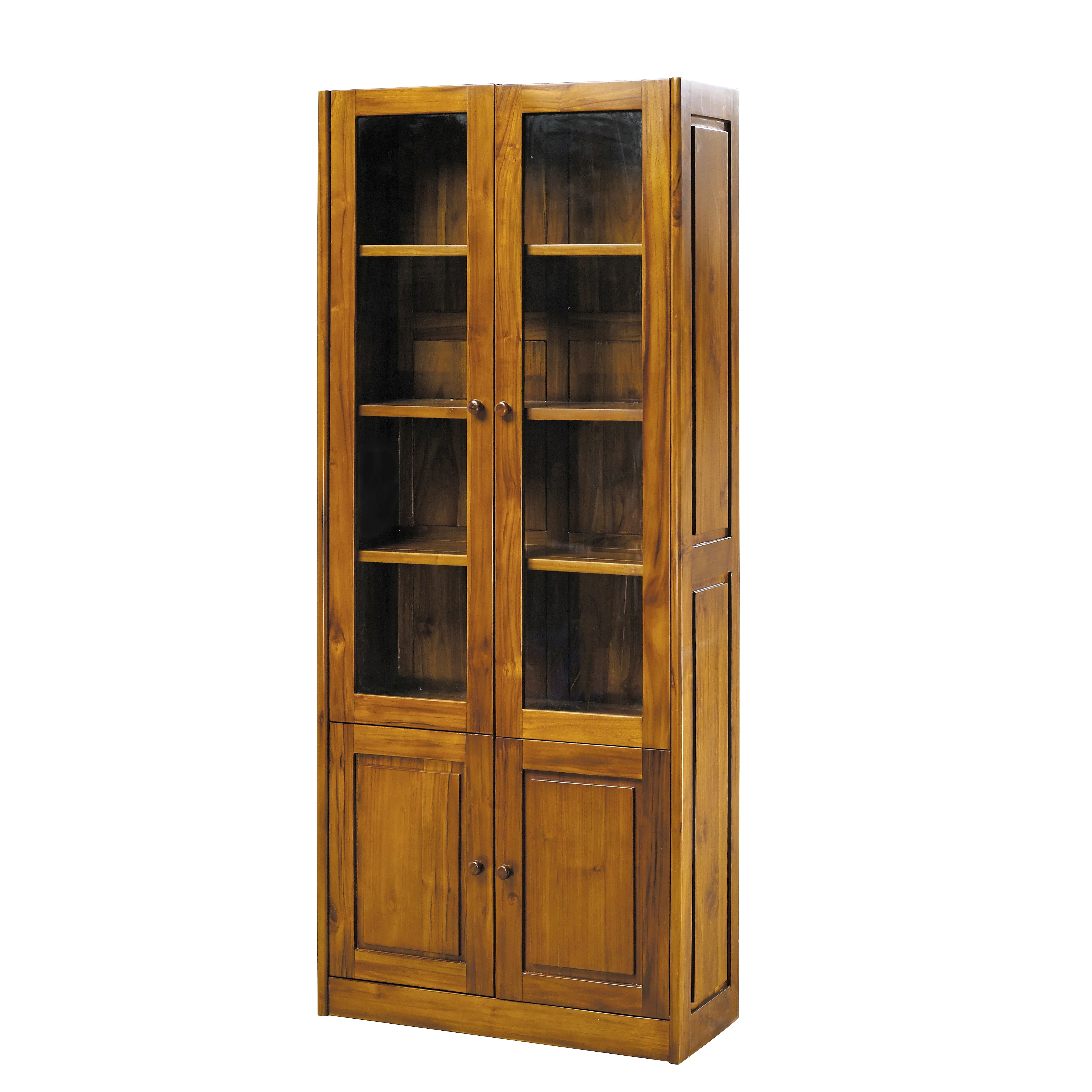 Classy and Contemporary Teak Bookcases Bookshelves with 4 Doors and 4 Shelves for Study Room and Office