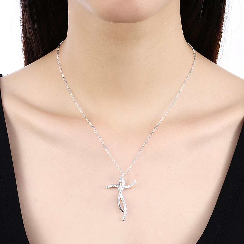 Korean Version of Trendy and Fashionable Jewelry Party Luxury Jewelry 925 Pure Silver Cross Inlaid Diamond Women's Necklace