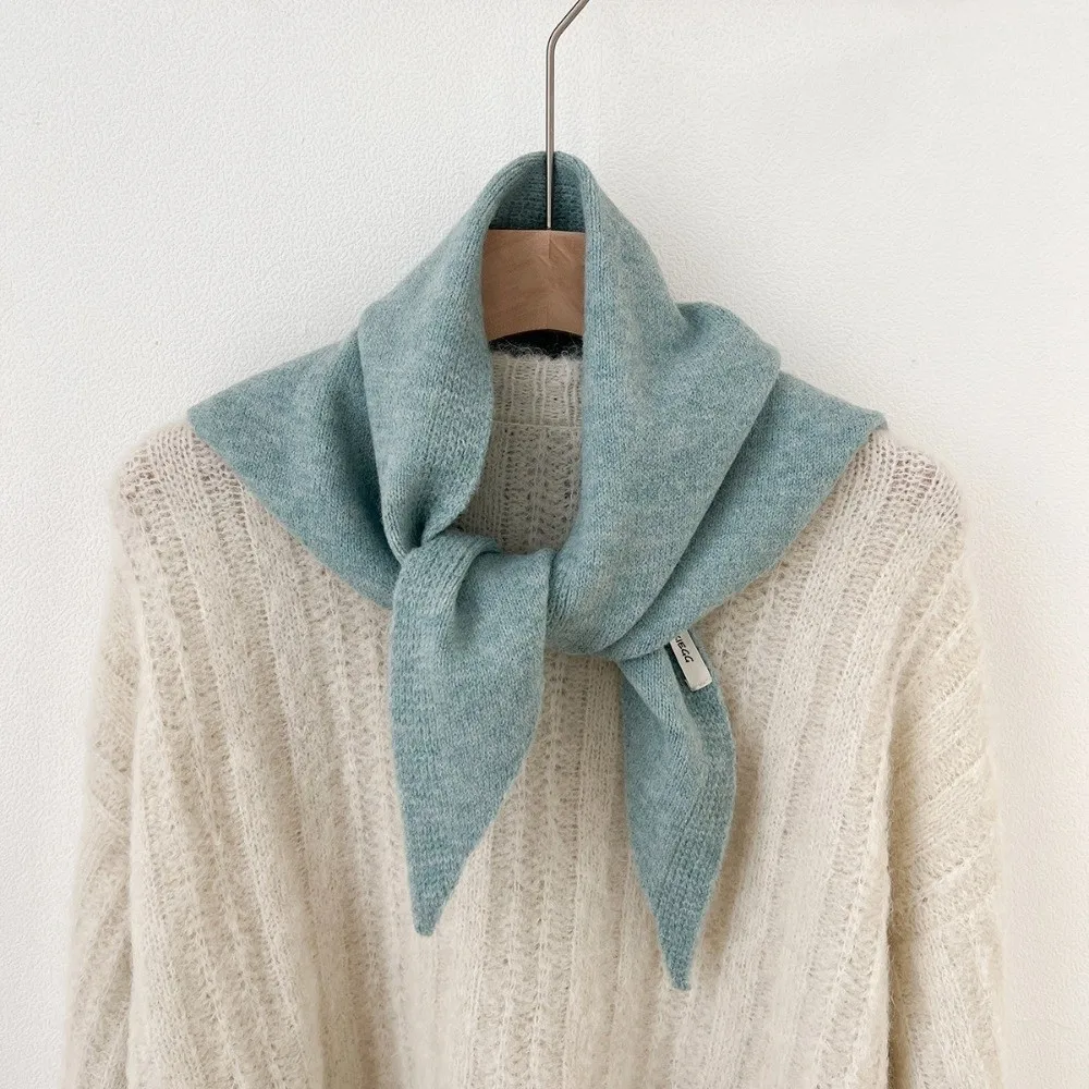 Fashion Solid Color Knitted Triangle Scarf Wool Triangle Cross Scarves Neck Guard Warm False Collar Women