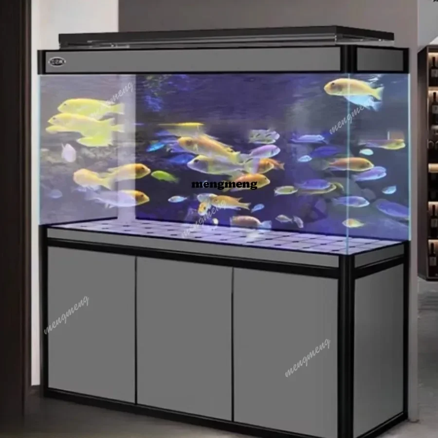 Household aquarium large living room floor-to-ceiling household water-free filtration ultra-white glass partition screen fish ta