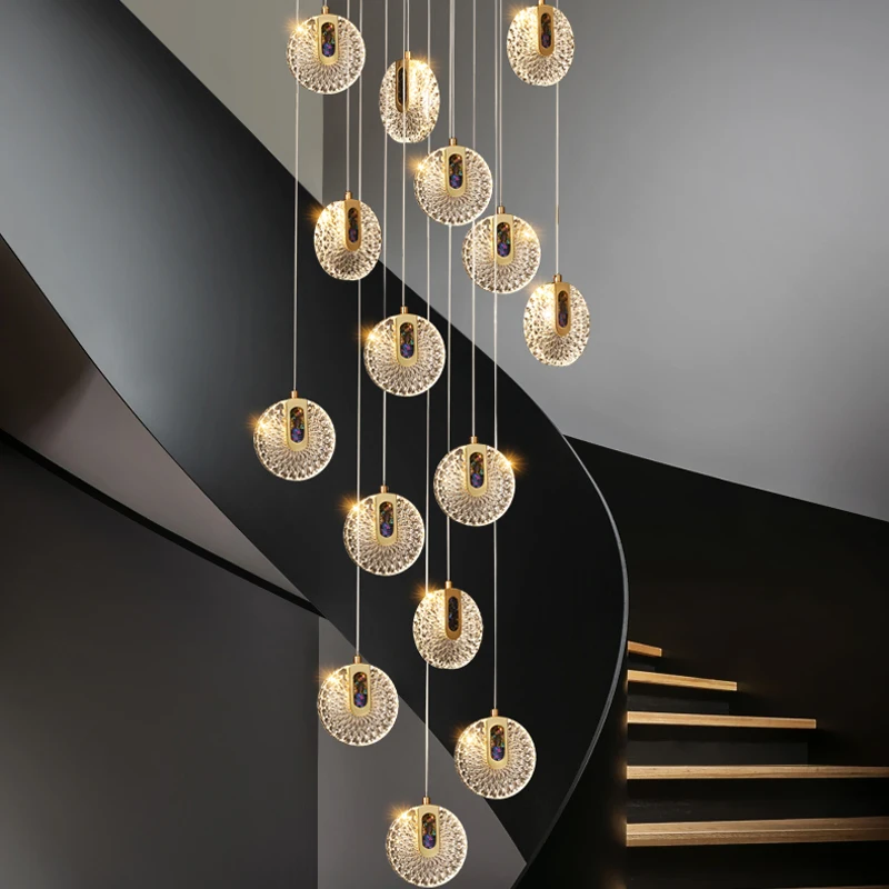 Designer staircase hanging line chandelier modern restaurant dining table indoor lighting Nordic Light luxury villa Chandelier