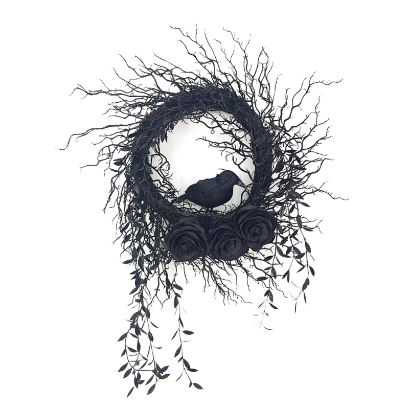 Innovative Halloween Crow Wreath Creative Halloween Door Hangings Decorations Unique Crow Wreath for Trick Treat Drop Shipping