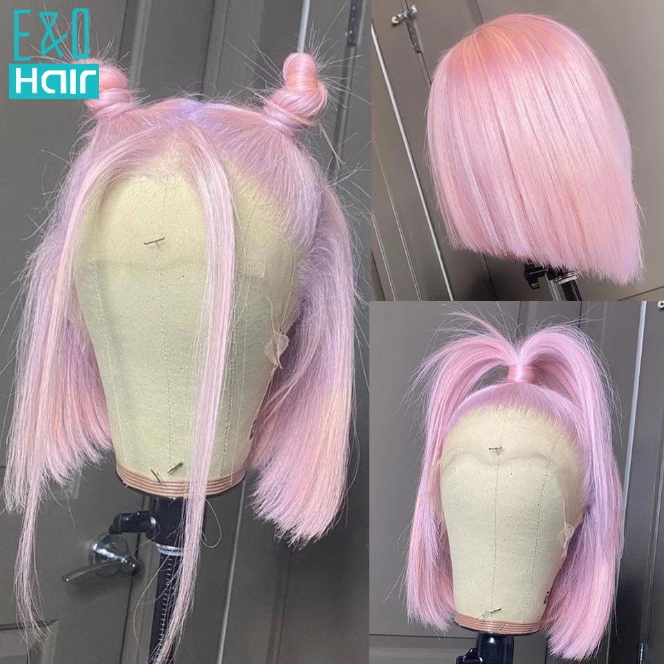 Pink / Purple Human Hair Wig Short BOB 13x4 Lace Front Human Hair Wigs For Women Brazilian Remy Transparent Lace Wigs 180%