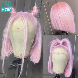 Pink / Purple Human Hair Wig Short BOB 13x4 Lace Front Human Hair Wigs For Women Brazilian Remy Transparent Lace Wigs 180%