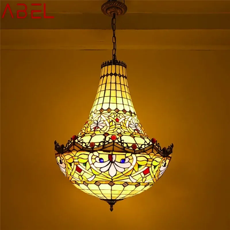 ABEL Tiffany European Chandelier Vintage Restaurant Bedroom Coffee Shop Bar Villa Corridor Color Glass Pendant Lamp