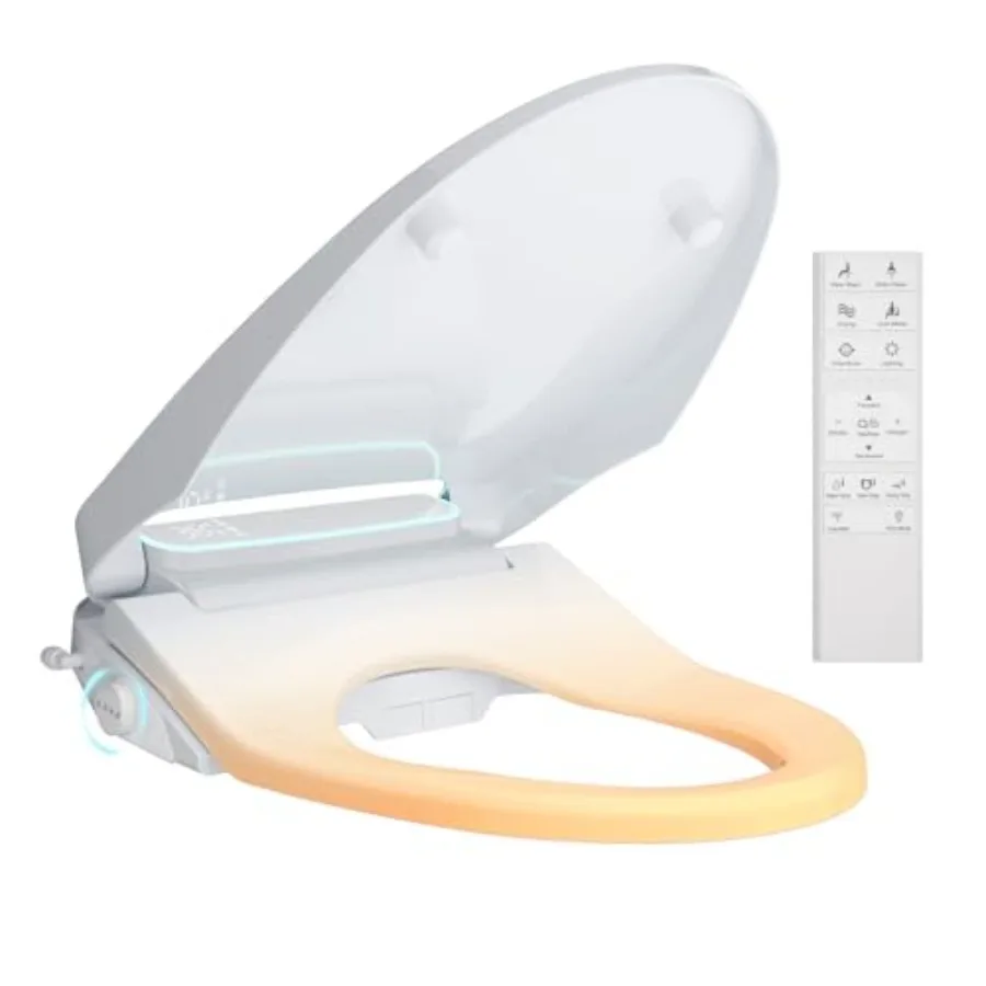 

Elongated Electric Heated Toilet Seat with Slow Close Instant Warm Water Dryer Feminine Front Rear Wash Self-Clean Nozzle Night