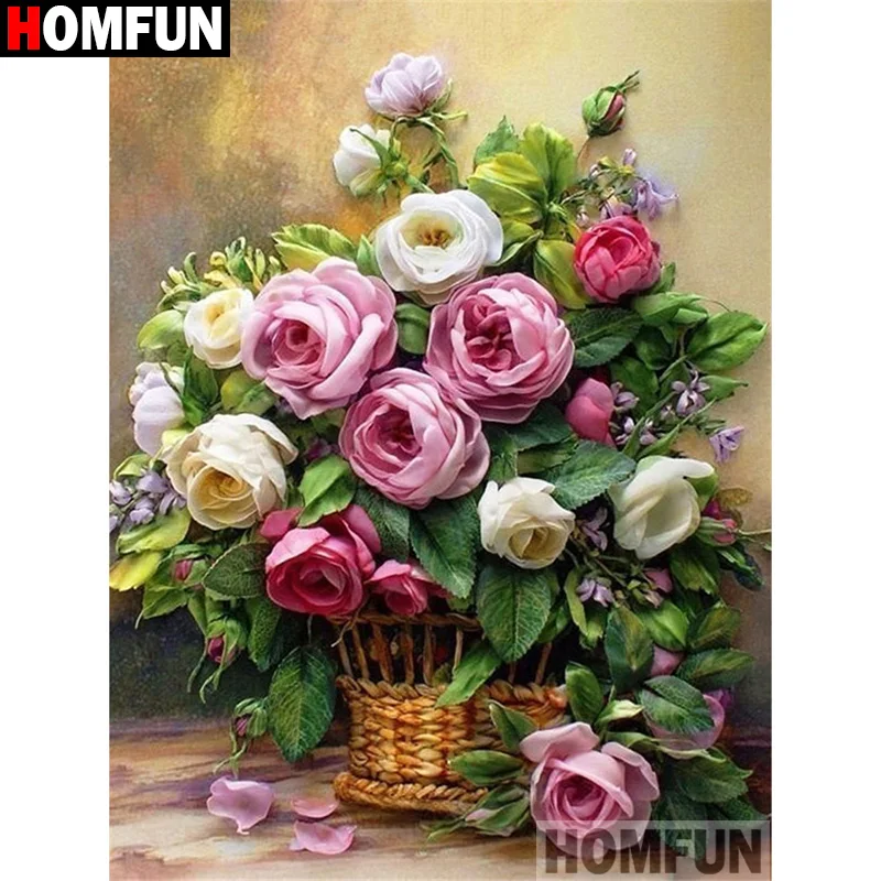 

HOMFUN полная алмазная живопись "Цветы розы" смоляная дрель вышивка 5D Diy алмазная живопись ручная работа вышивка крестиком подарок