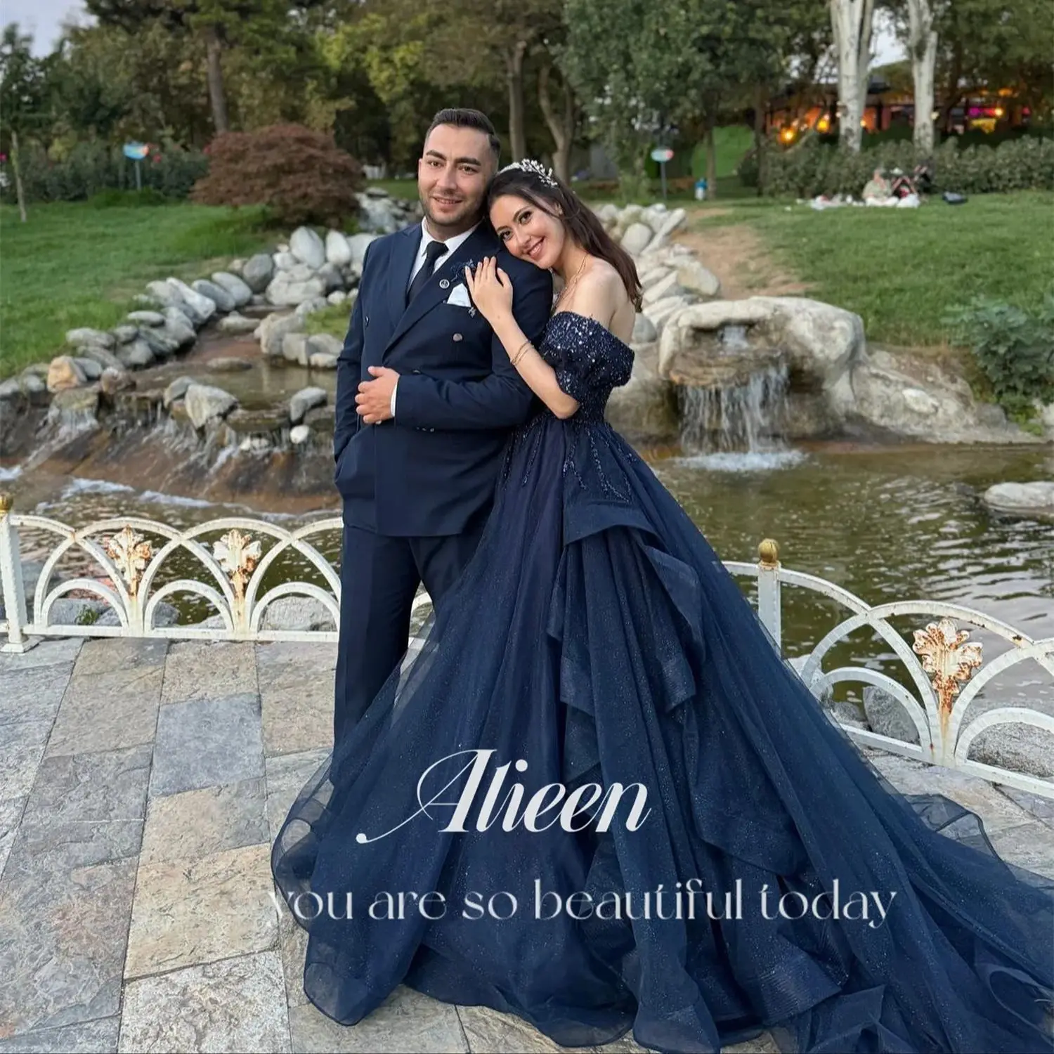 

Aileen Navy Blue A-line Wedding Dress Chubby Elegant Party Dresses Woman 2024 Evening Gala Prom Graduation Luxurious Women's