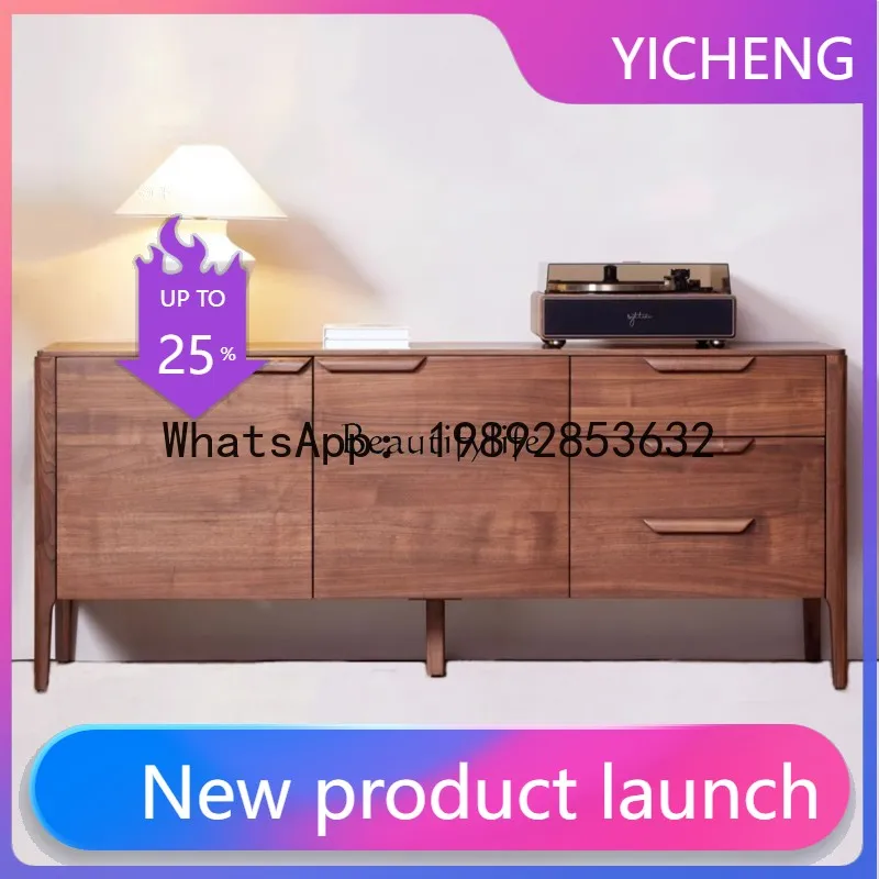 QQ Italian simple style dining side cabinet storage high-end design minimalist black walnut utility cabinet storage cabinet