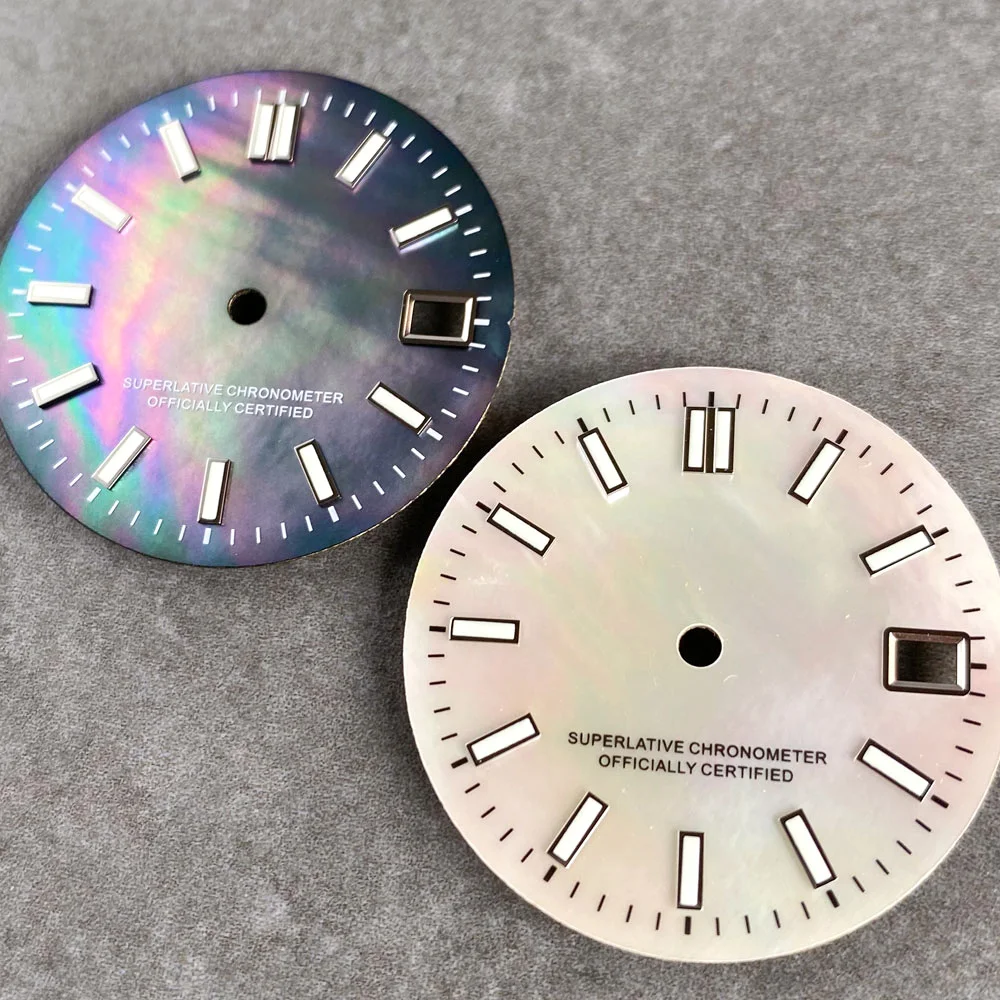 29mm MOP Mother of Pearl Dial High Quality for SEIK0 NH35 NH36A/4R35/NR36 Movt Green Luminous Watch Accessories