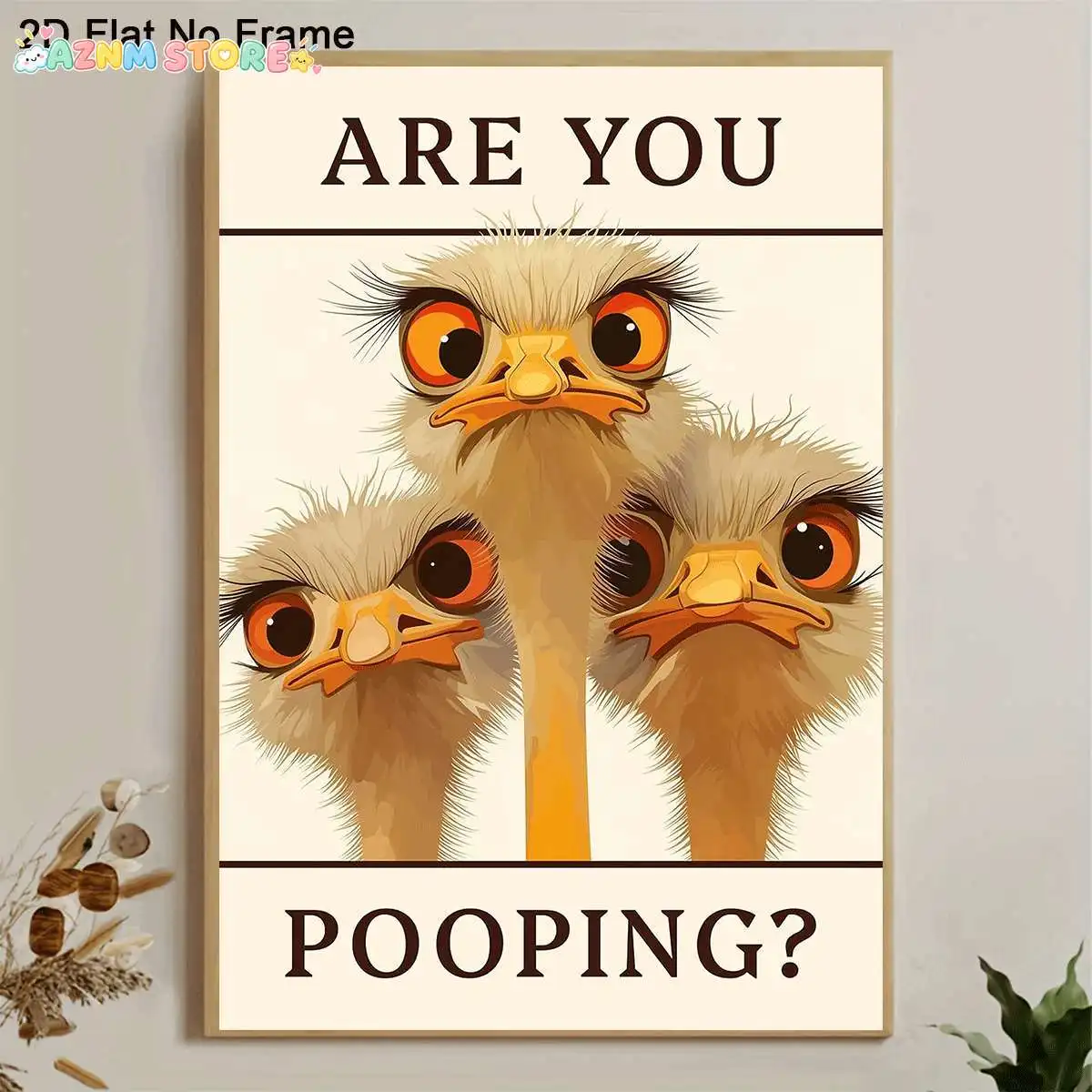 2027,1pc Frameless Canvas Poster, Funny Ostriches Questioning Are You Pooping?, Unique Wall Art Canvas Painting, Bedroom Livi
