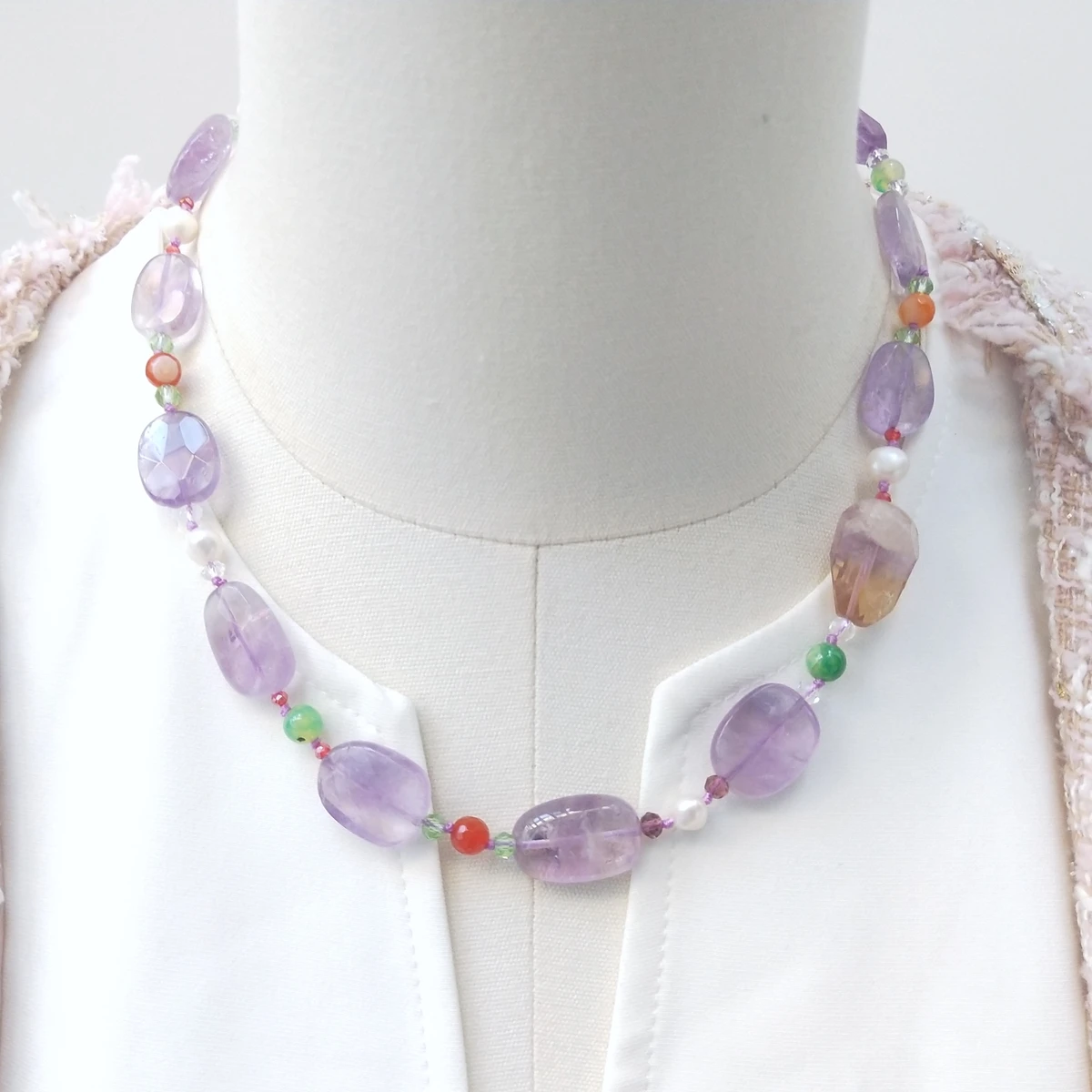 

Lii Ji Natural Stone Ametrine Pearl Crystal Necklace 48cm Women Jewelry Stock Sale