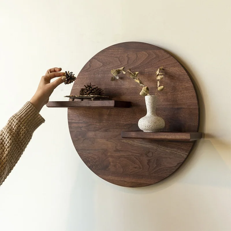 Withered white, wall shelf solid wood baffle Internet celebrity living room decorative laminate wall candlestick storage rack