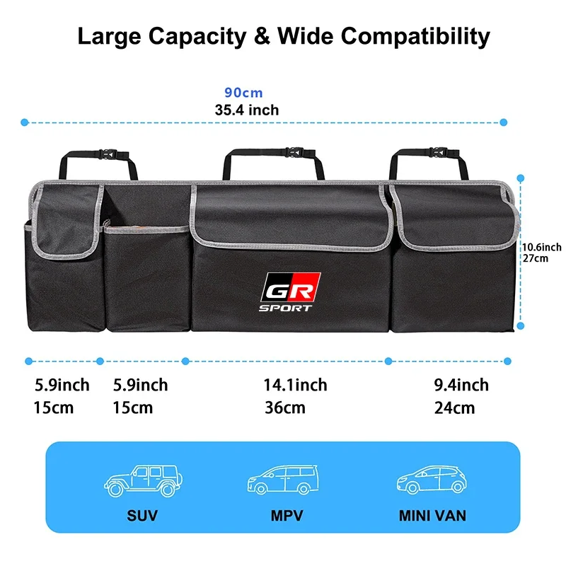 Car Trunk Organizer Backseat Storage Bag High Capacity Multi-use Automobile Interior For Toyota GR Gazoo Racing RAV4 C-HR Mirai