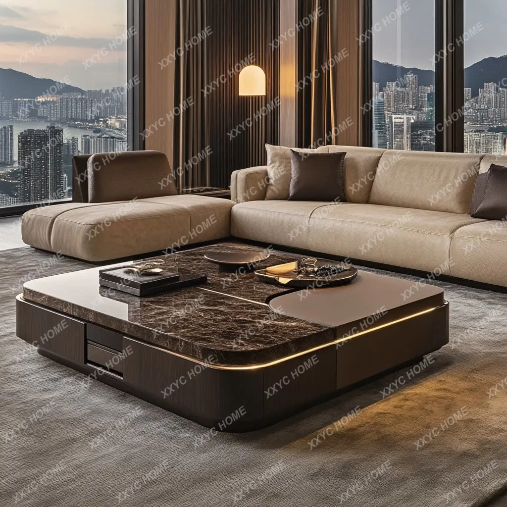 Light luxury natural marble coffee table modern simple living room storage square high-end