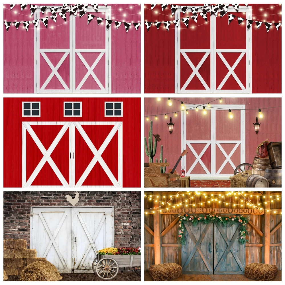 Fondo de puerta de madera de Granero rojo rosa, granja occidental Vintage, Baby Shower, fiesta de cumpleaños, fotografía, decoración de fondo, estudio fotográfico