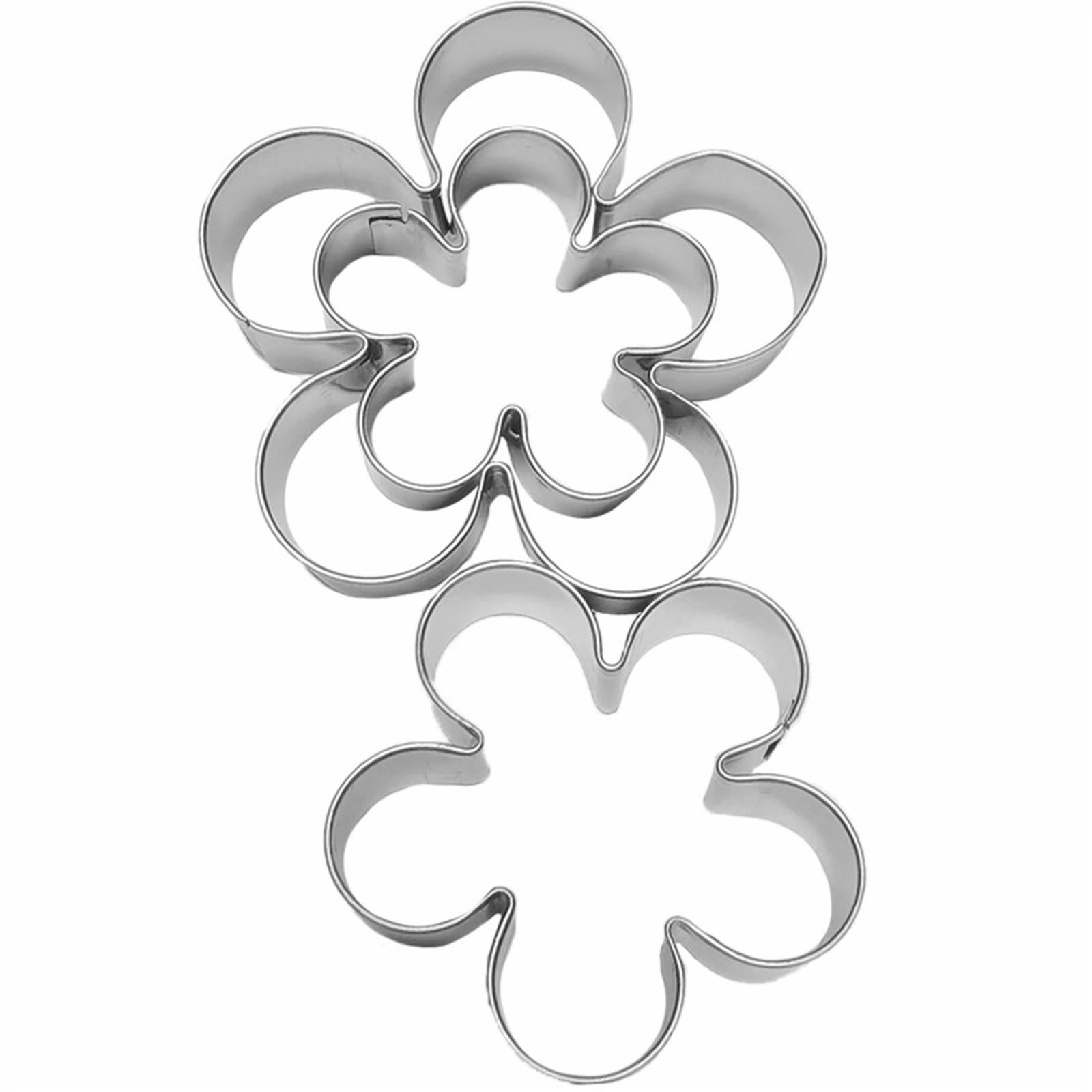 3 pcs of Flower Shaped Cookie Cutters, Stainless Steel Rose Petals Fondant Cutters Pastry Biscuit Molds for Baking DIY