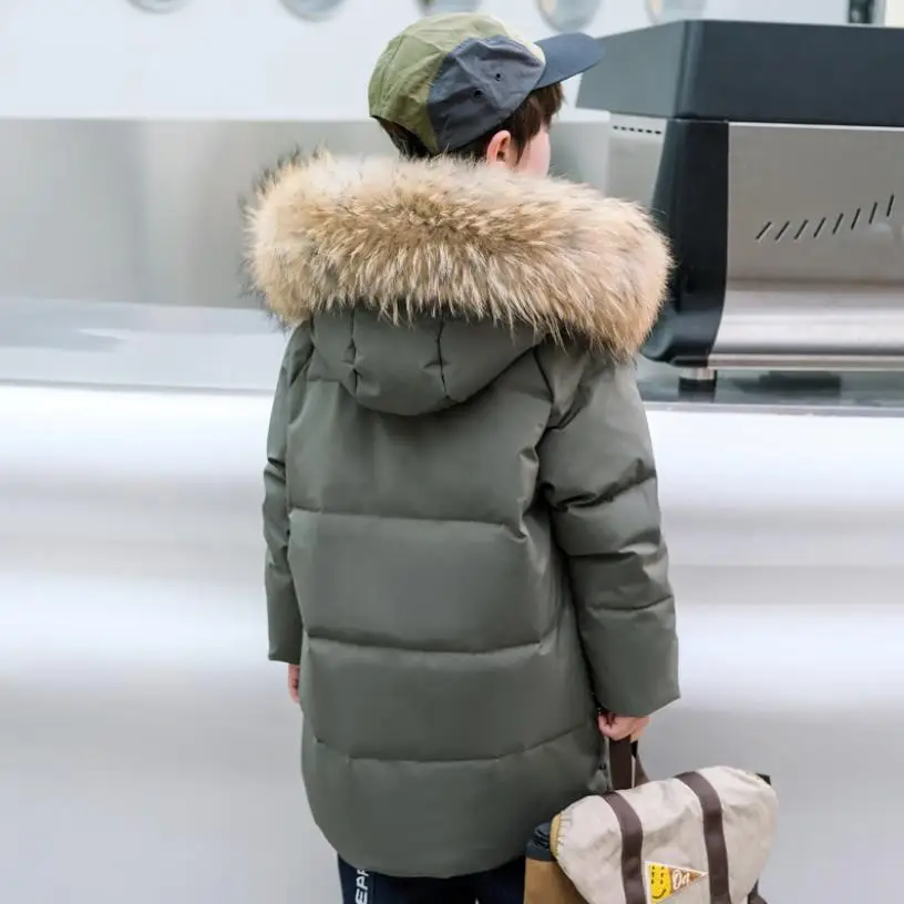 Boy Down Jacket Winter New Rela Fur Collar Down Outerwear Children Loose Thicker Big Pocket Down Coats 6-14 Years Wz1270