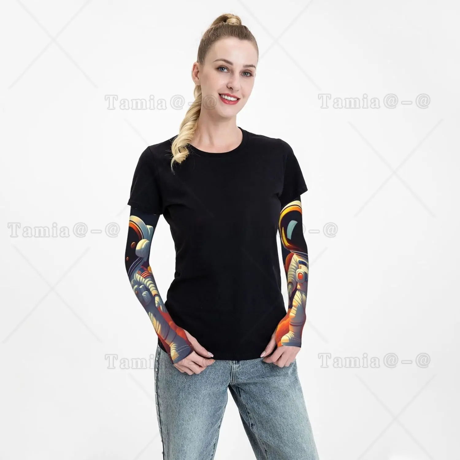 Cartoon Space Astronaut Arm Sleeves Uv Protection Sun Unisex Sport Ice Silk Sleeves