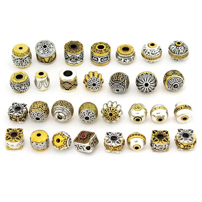 

5Pcs/lot Antique Tibetan Silver Pattern Loose Beads Charms Alloy Big Hole Spacer Beads For Bracelet DIY Jewelry Making Findings