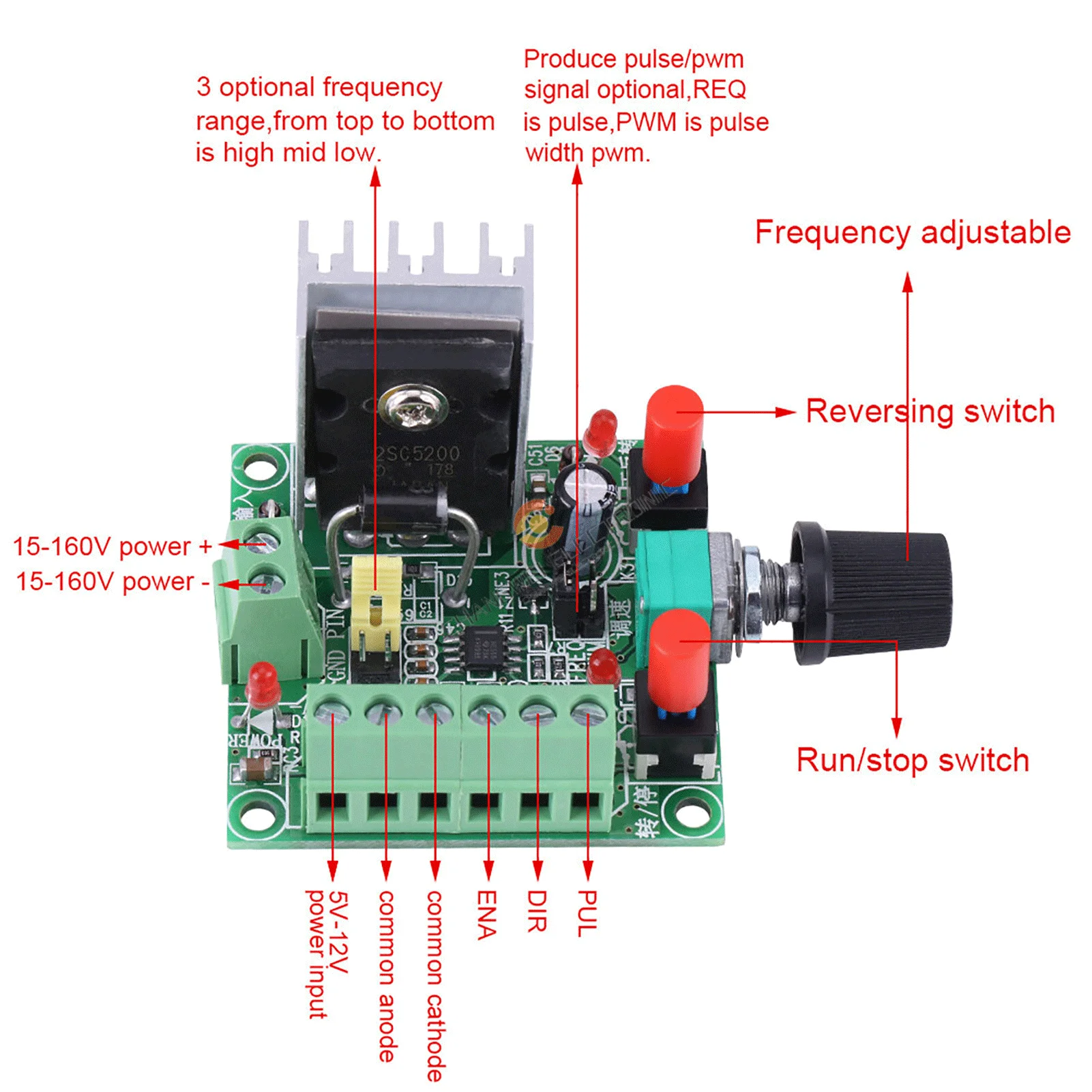 Contrôleur de vitesse de moteur pas à pas, Module de générateur de Signal d'impulsion PWM, régulateur de vitesse de fréquence réglable 82Hz ~ 127kHz