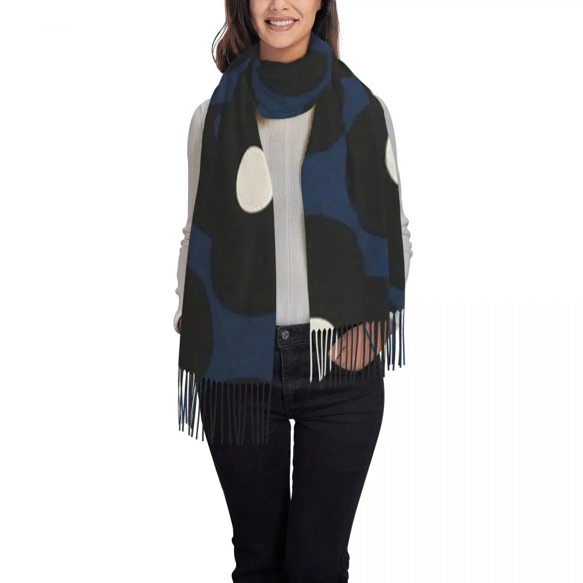 Orla Kiely Flowers Abstract Scarf Tassel Scarves Women Soft Warm Shawls and Wraps Large Fall Winter Shawl Wrap