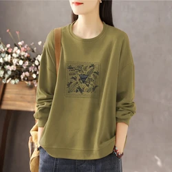 Women's Loose Fashion Round Neck Long Sleeved Top with Printed Autumn Winter New Style Youthful Temperament Pure Cotton Hoodie