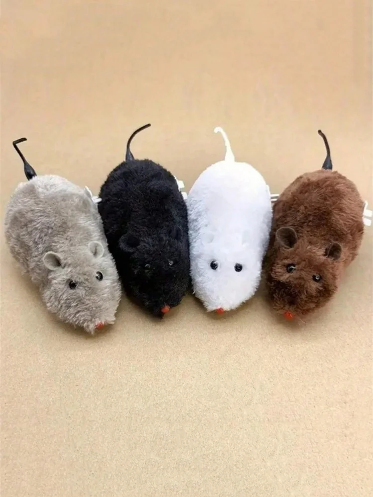 Jouets pour chats 4 couleurs, souris en peluche à remonter pour chats et chiens, souris en tissu à mouvement mécanique, aucune batterie requise