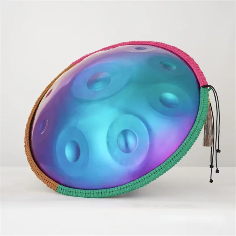 22 Inch 10 Notes Kurd Handpan Drum Colorful Gradient Finish Stainless Steel Percussion Musical Instrument with Full Accessories