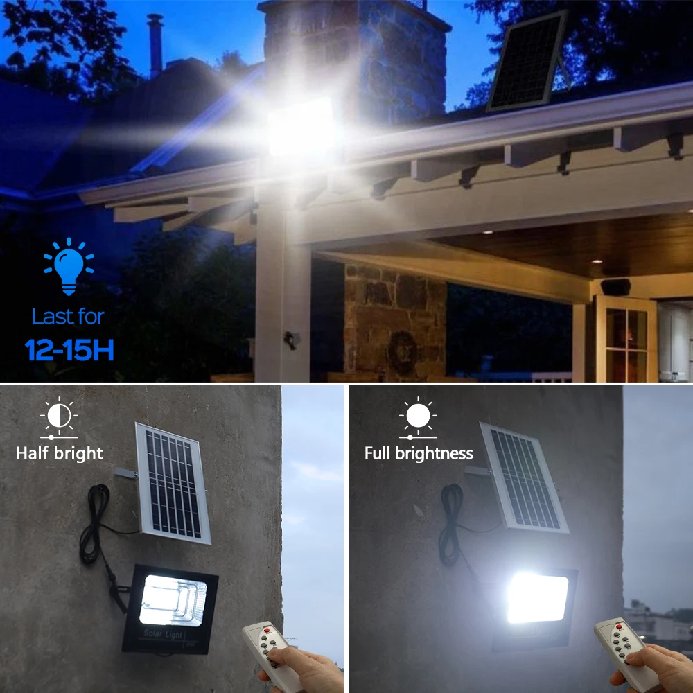 Projecteur solaire LED imperméable à large faisceau, éclairage d\'extérieur, idéal pour un jardin ou une rue, 50/100/200/300/500W