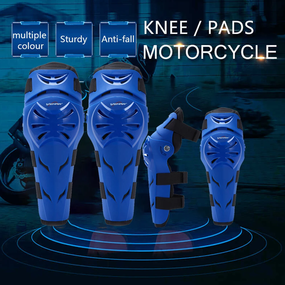 Blue White 4pcs Motorbike Knee Pads+Elbow Guard Motorcyclist Riding Equipment Protective Knee Protector Bicycle Rider Protection