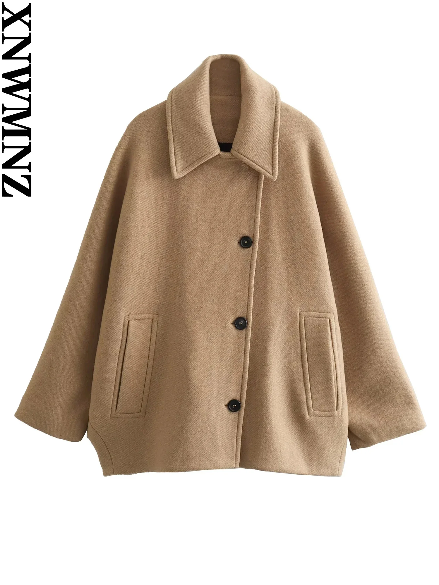 XNWMNZ Women\'s Fashion 2023 Autumn/Winter Blended Short Coat Women High Street Lapel Pocket Versatile Female Outerwear