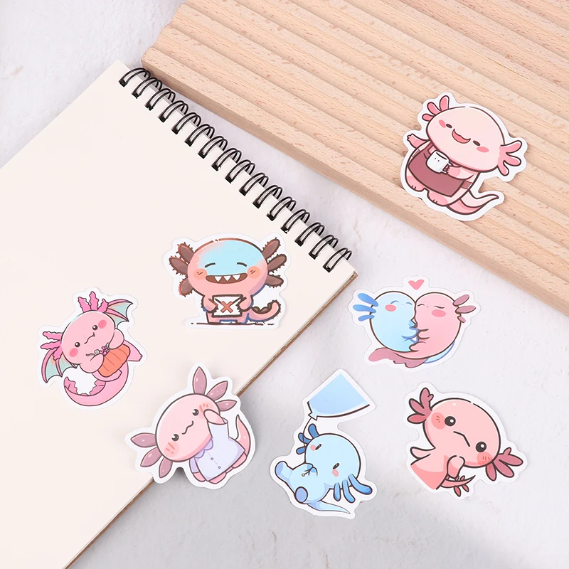 50 Uds. De pegatinas impermeables de Graffiti Axolotl divertidas de animales de dibujos animados, pegatinas bonitas para ordenador portátil, equipaje, álbum de recortes, decoración