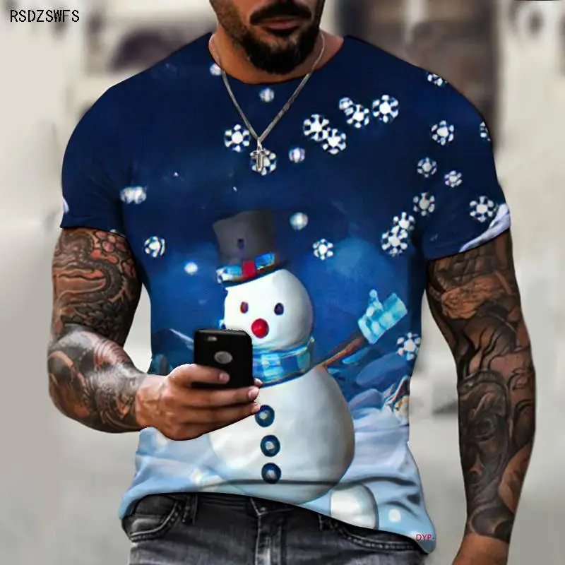 New Men\'s T-shirt Brand Design Christmas Santa Claus Christmas Tree Snowman Western Holiday 3D Printing Oversize 5XL