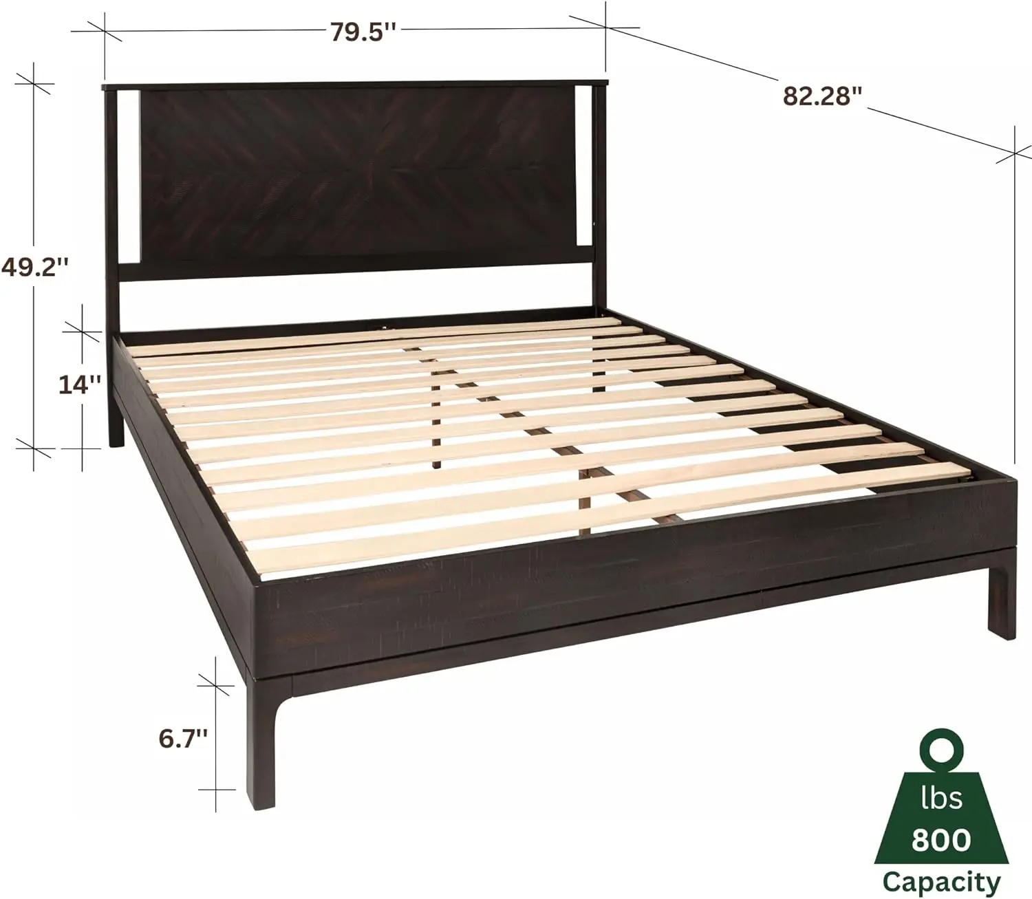 Bme-Marco de cama de lujo de 14 pulgadas con cabecero, estilo rústico y escandinavo, madera de Acacia maciza, No necesita resorte de caja