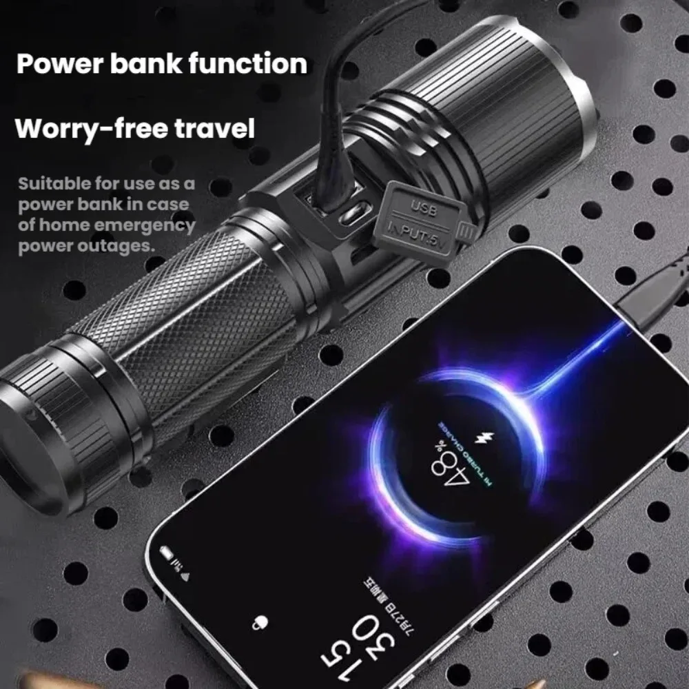Flashlight with Digital Display Mechanical Zoom USB Charging Aluminum Alloy Body Super Bright Lamp Hunting Camping Travel