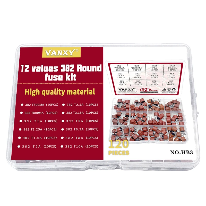 12 values kit 250V 382 round fuse Slow Blow T0.5A T0.8A T1.25A T1A T2A T2.5A T3.15A T5A T6.3A T8A T10A 0.5A 0.8A 1A 2A 5A 10A 8A