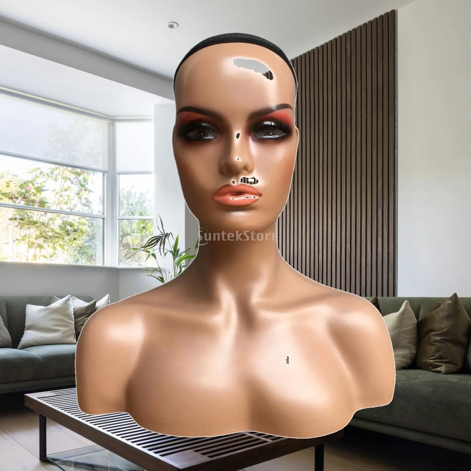 Female Mannequin Head with Shoulder for Wig Displaying Stand Professional Hairdresser Training Doll Head with Netted Wig Cap