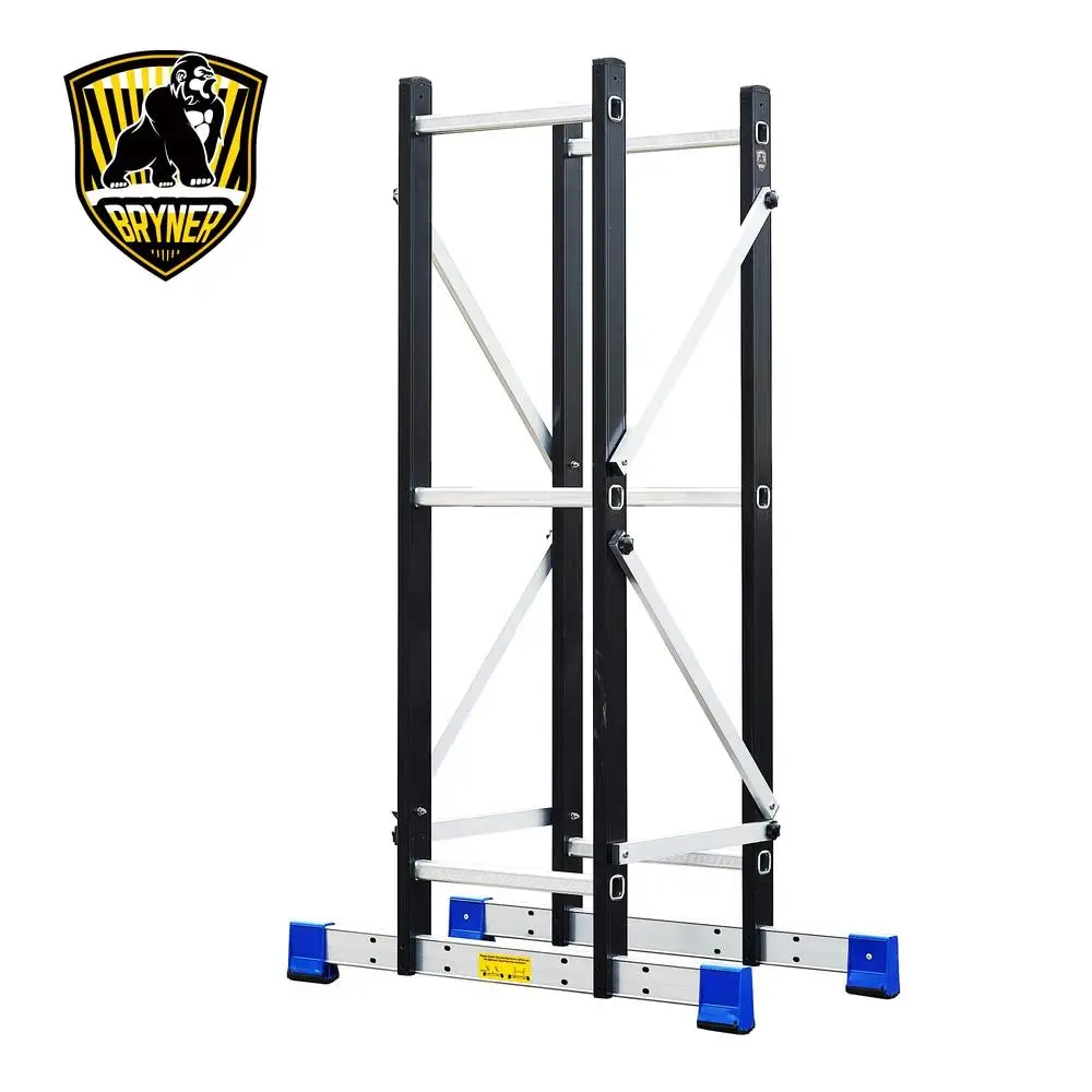 Multi-Purpose 19.6Ft Folding Ladder Support Rack with Steel Trays Scaffolding Platform 7-in-1 Kit Aluminum Material SGS EN131