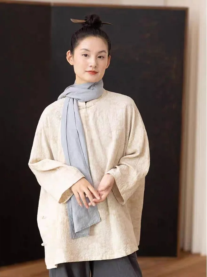 

Аутентичный весенний сезон, вышитый новый китайский Sle, реформатый национальный тренд, хлопок и лен, асимметричный лацкан, свободная одежда для поездок на работу...