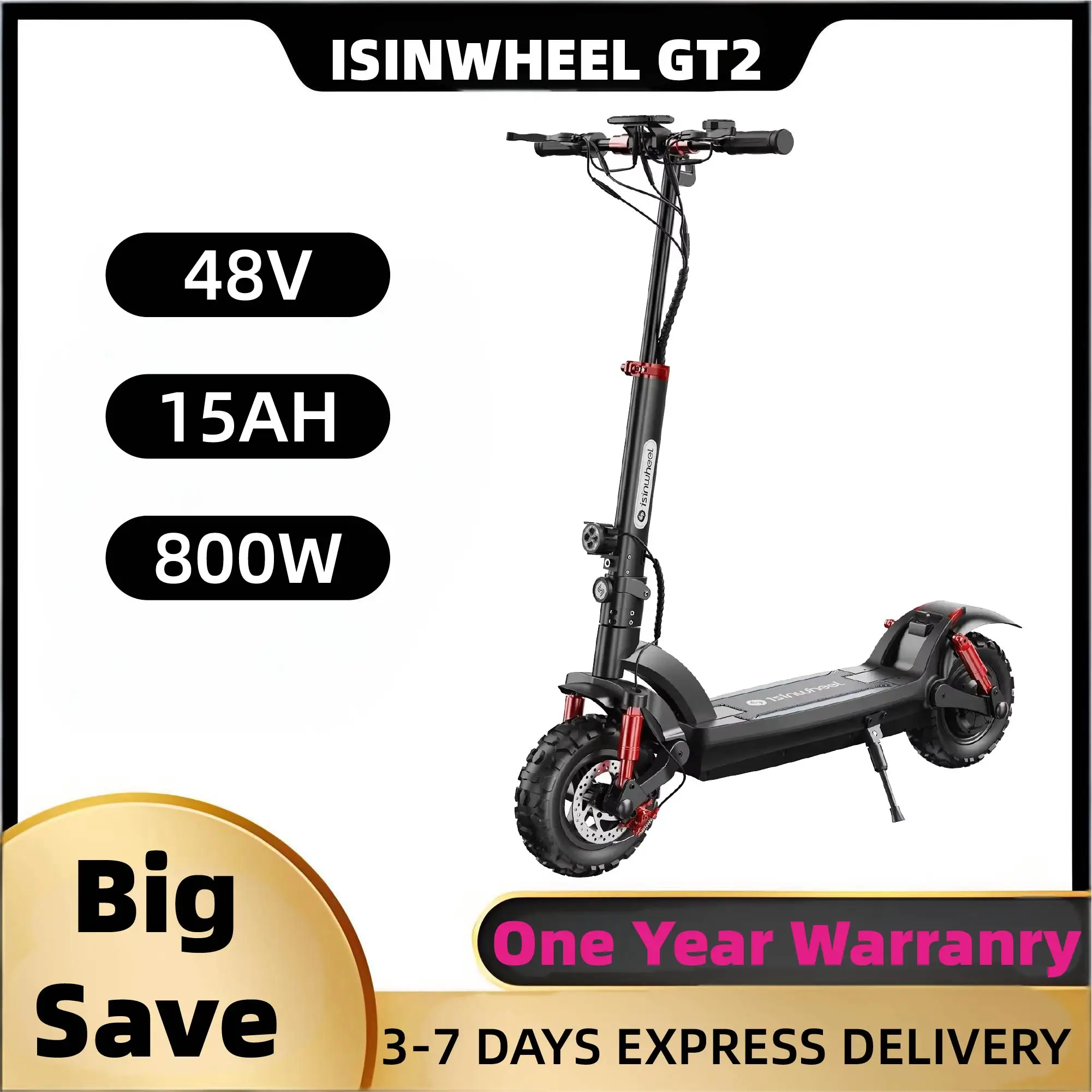 

Isinwheel GT2 Электрический самокат для взрослых, двигатель 800 Вт, 48 В, 15 Ач, складной электронный самокат, электронный горный скутер с 11 толстыми шинами
