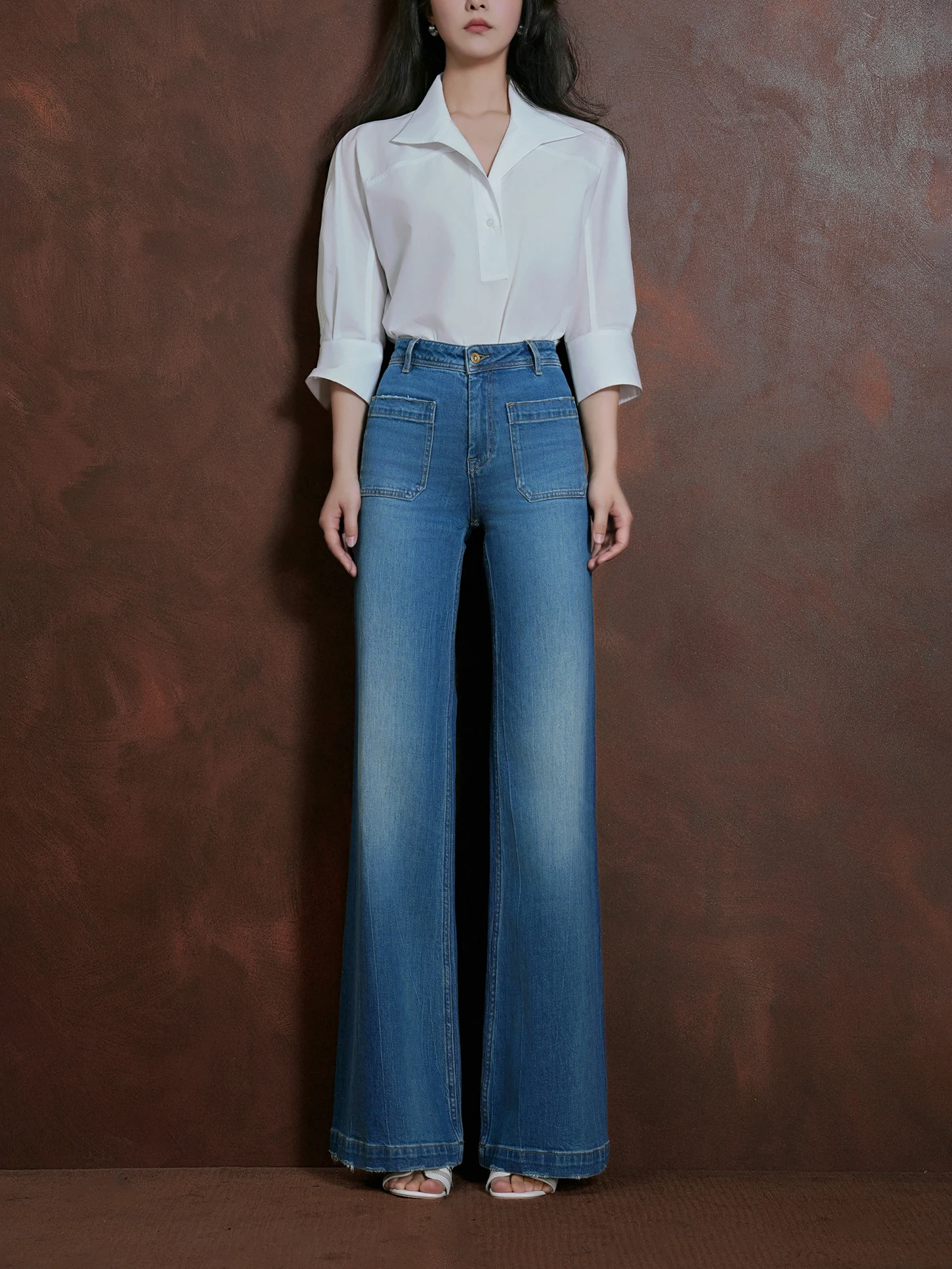 

Элегантные винтажные джинсы с высокой талией и широкими штанинами для женщин, свободный крой, из комфортного хлопкового материала, всесезонные.