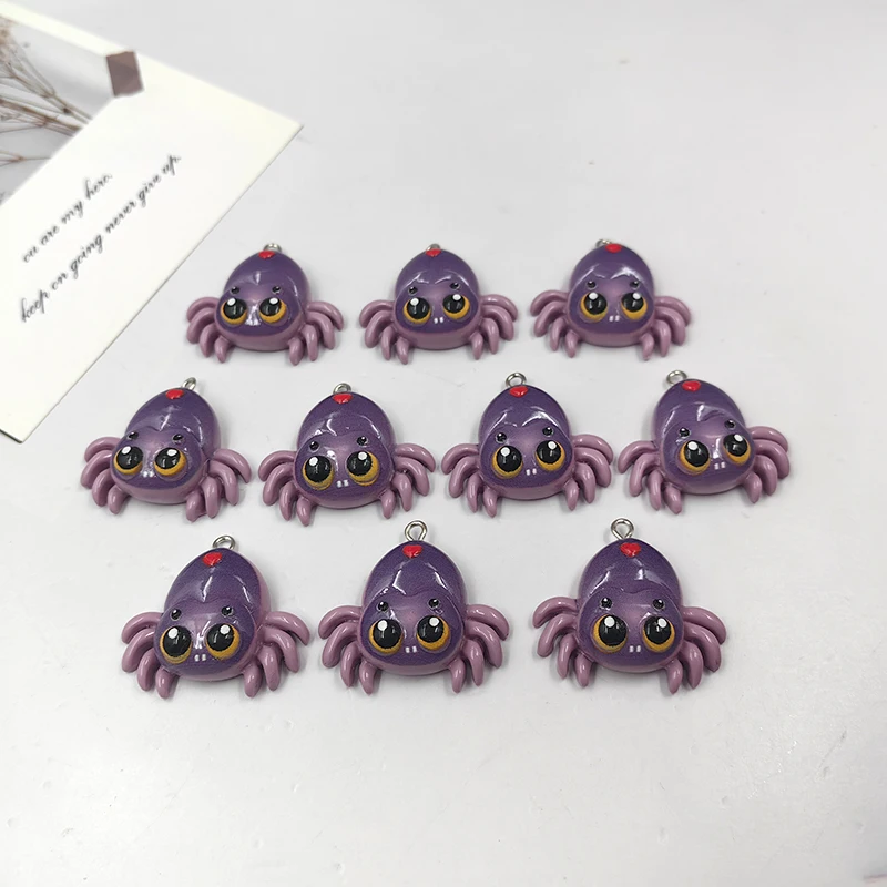 10pcs Festival Halloween Hearts Spider Charms for Jewelry Making Kawaii Animal Resin Pendants Flatback DIY Keychain C1034