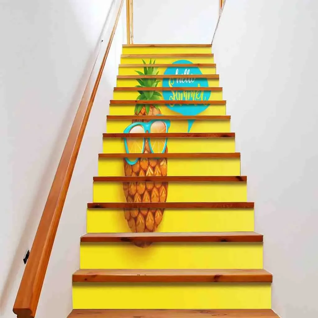 Yellow Pineapple Stair Stickers Funny Tropical Fruit Staircase Sticker Decals Modern Art Stairs Risers Stairway Decor Murals